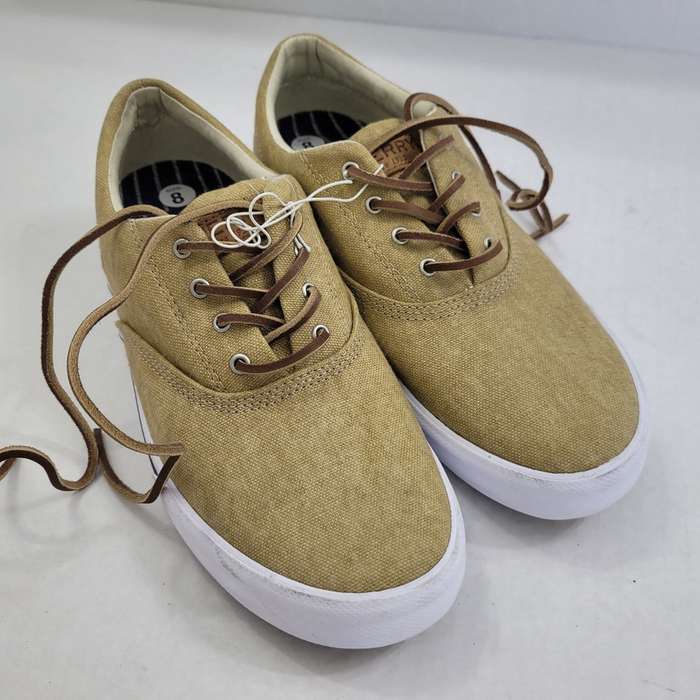 NWOT SPERRY Top Sider Men's Striper CVO Salt Washed Tan Chino Size 8